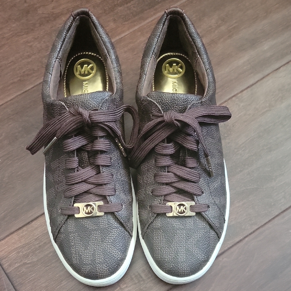 Michael Kors Dark Brown Sneakers with Gold Accents
